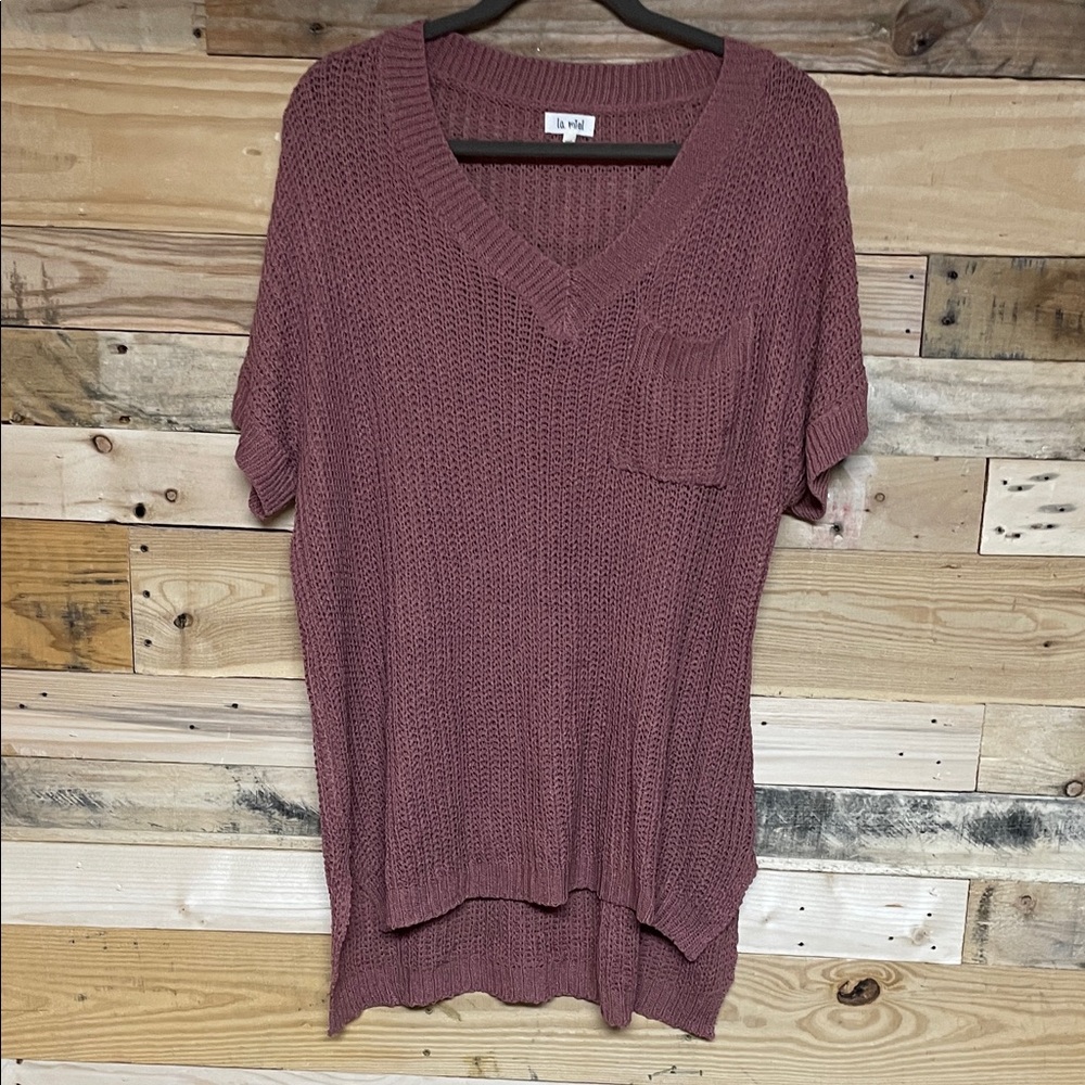 LA MIEL size M/L Dusty Rose Very Soft Short Sleeve V-neck Lightweight Sweater